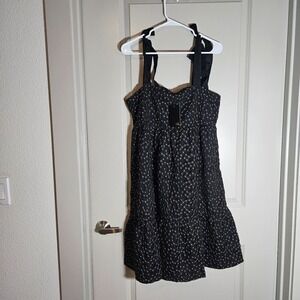 NWT THML Anthropologie Dress Large Tie Strap Glitter‎ Embroidered Black